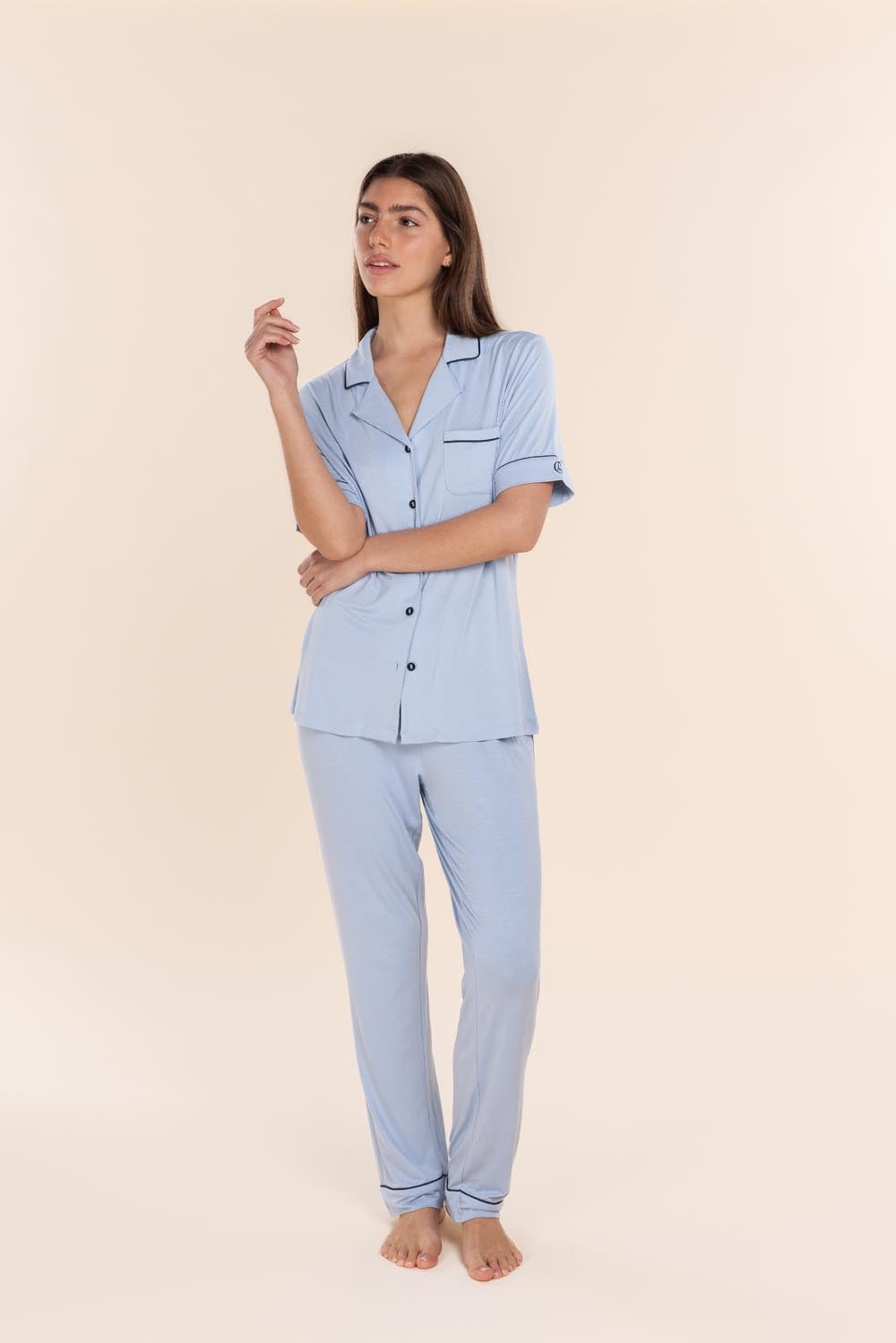 Gingerlilly Jenna Bamboo Long PJ Set - Blue - Front alt