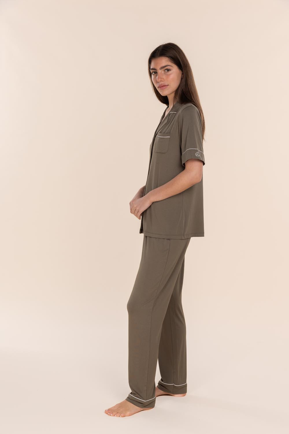Gingerlilly Jenna Bamboo Long PJ Set - Olive - Side alt