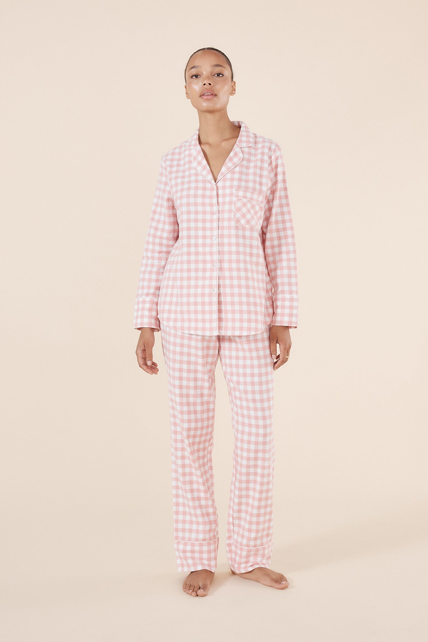 Pink Pajamas Gingham Pj Set Women's Brushed Cotton Gingham Pyjama