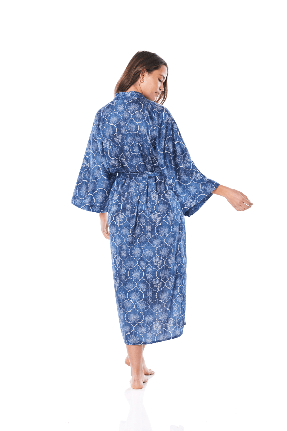 Kelsey Blue Palm Print Robe - Gingerlilly Sleepwear