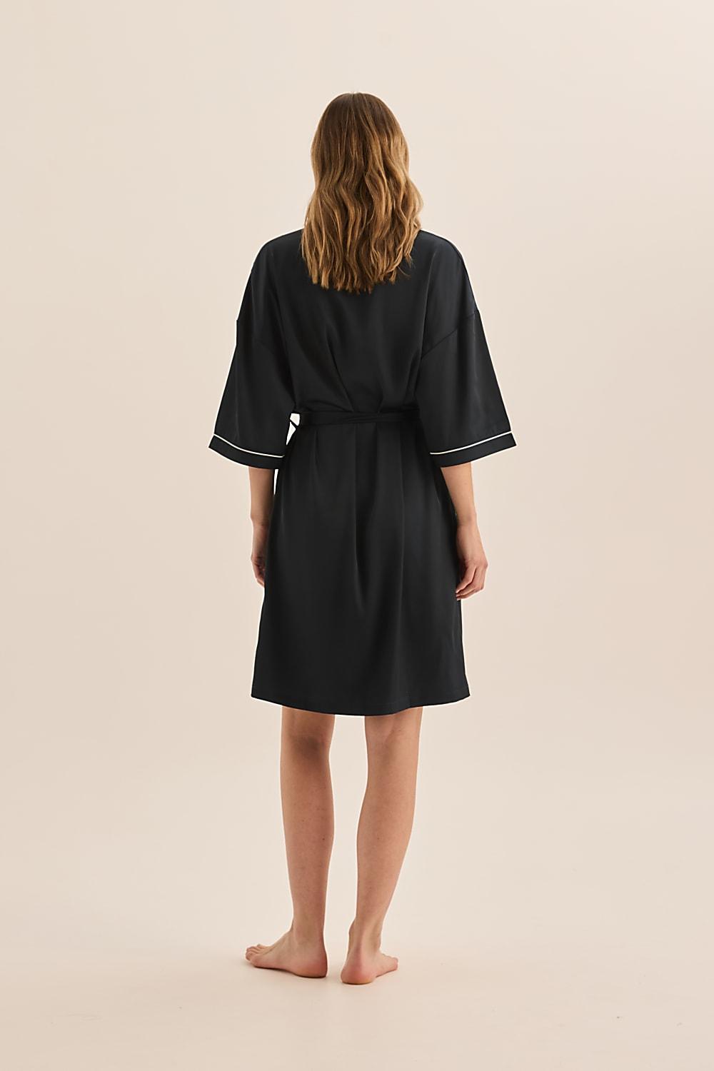 Lacey Navy Satin Robe - Gingerlilly Sleepwear