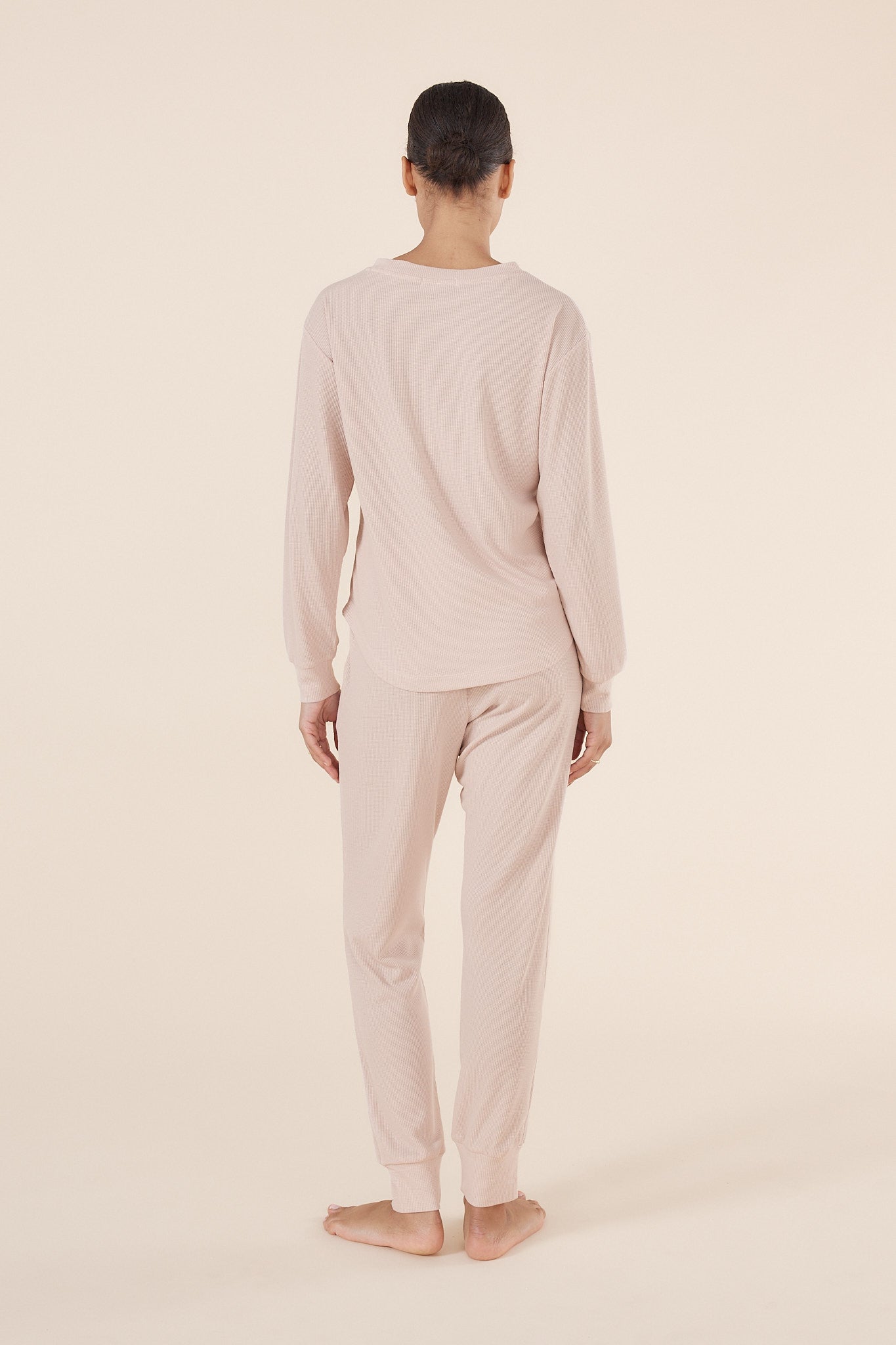 Lainey Beige Waffle Pyjama Set - Gingerlilly Sleepwear