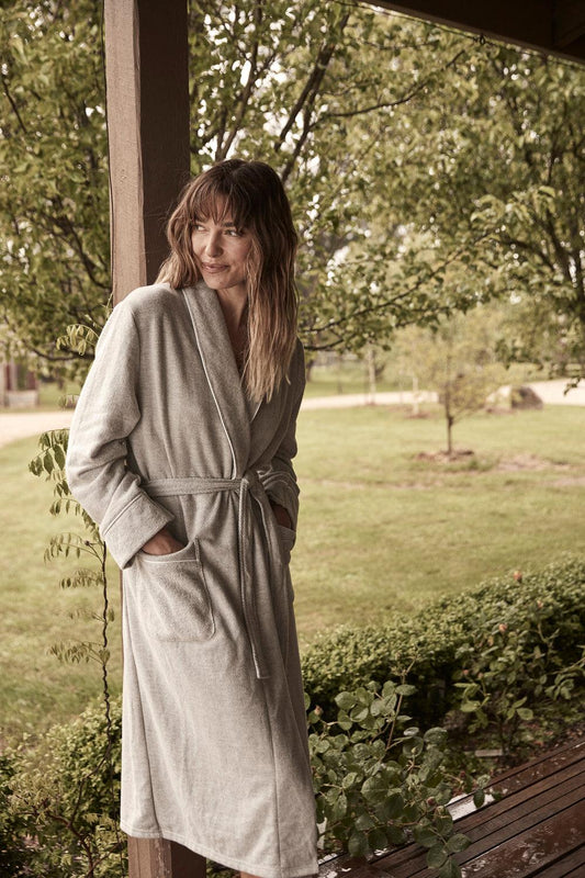 Lenore Grey Cotton Long Robe - Gingerlilly Sleepwear