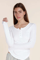 Lille Ribbed Long Sleeve Henley Top - Gingerlilly Sleepwear