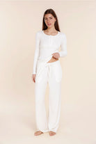 Gingerlilly Lille Ribbed Long Sleeve Henley Top - White - Front alt