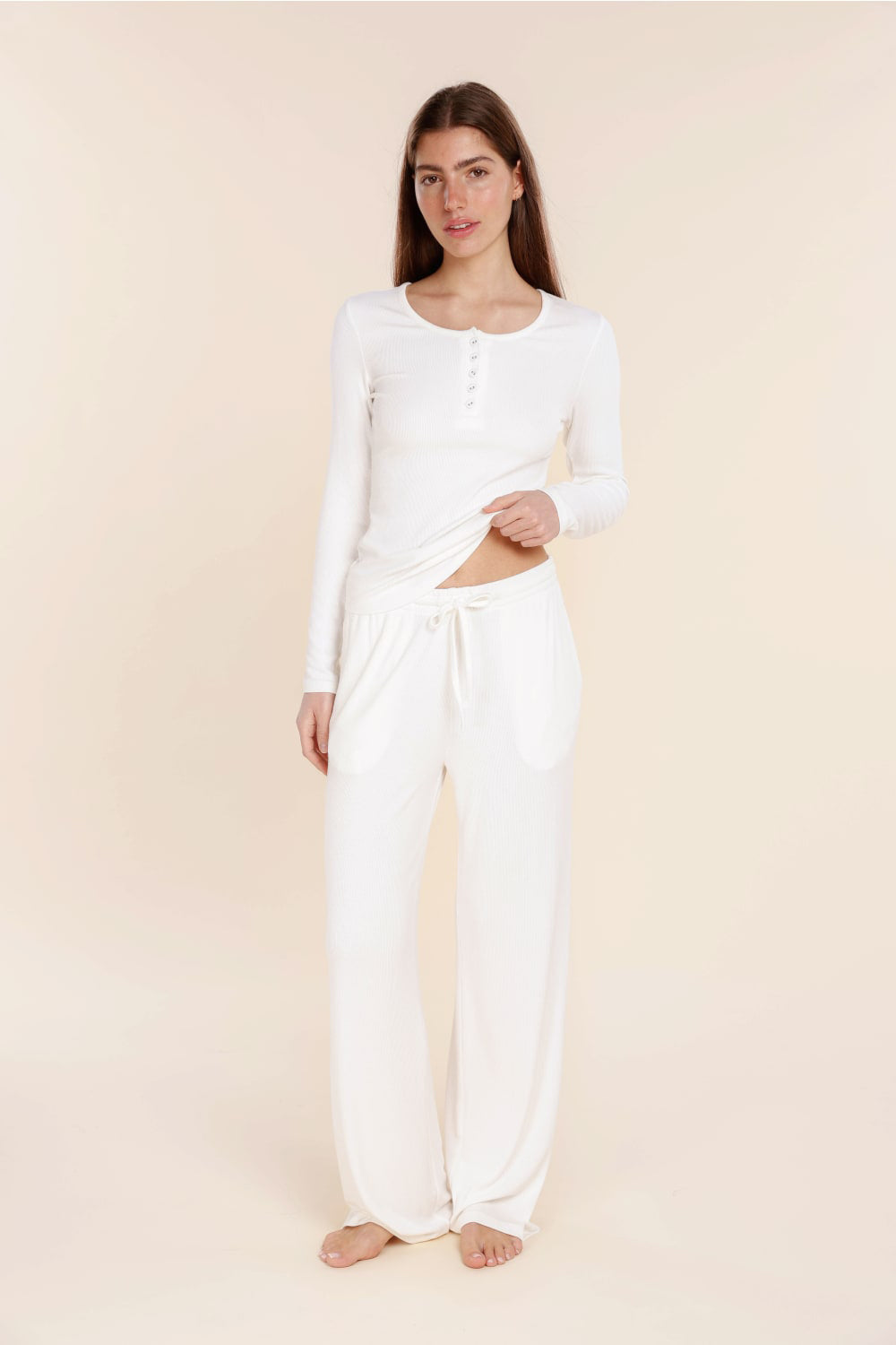 Lille Ribbed Long Sleeve Henley Top