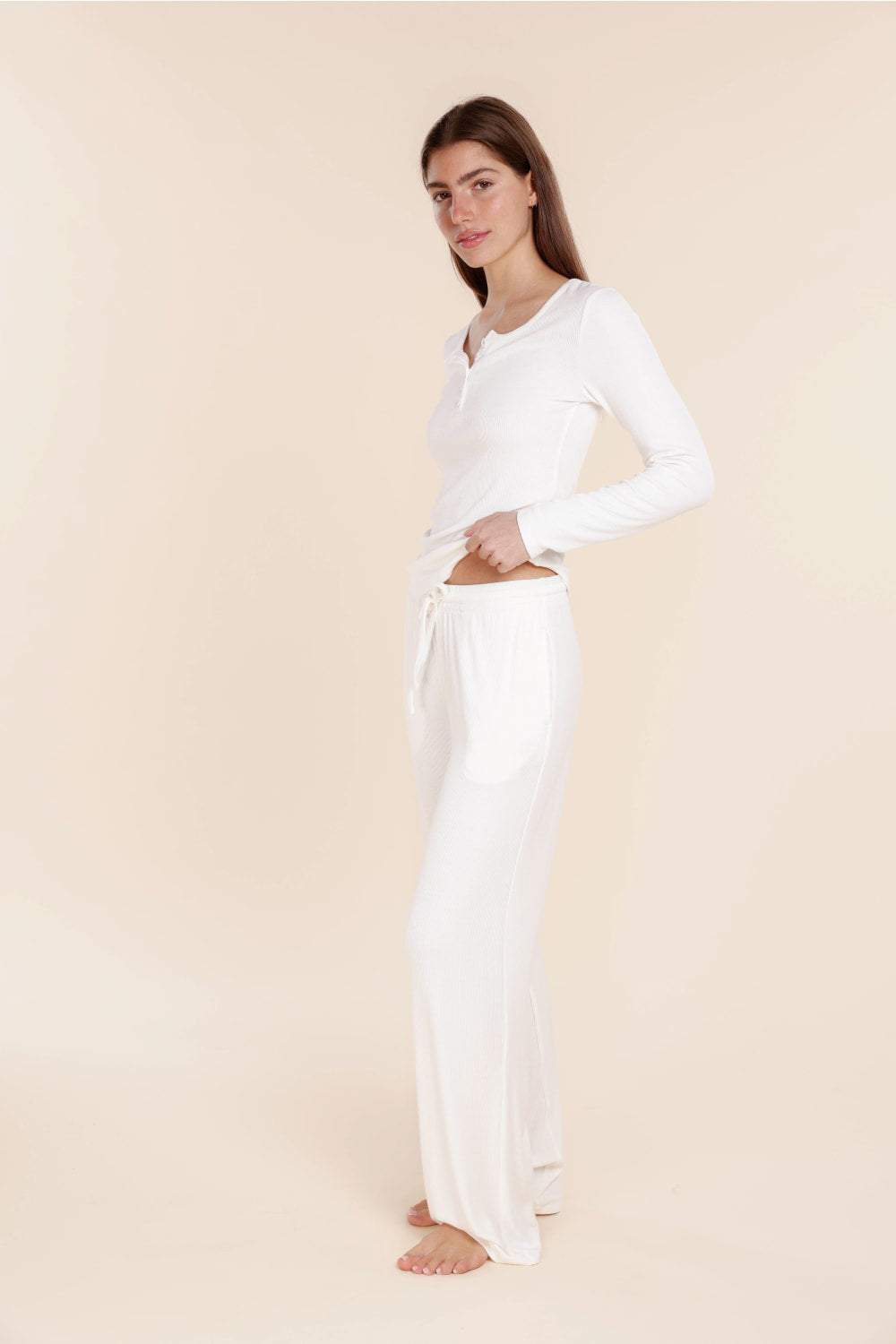 Lille Ribbed Long Sleeve Henley Top