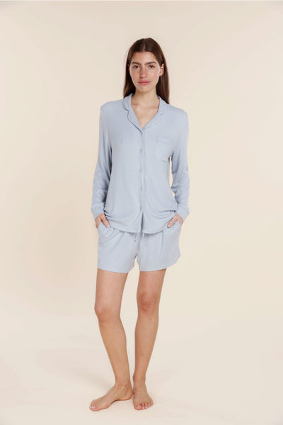 London Ribbed Long Sleeve Button Up PJ Top