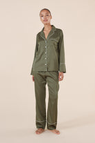 Gingerlilly Luella Olive Silky Satin PJ Set - Front