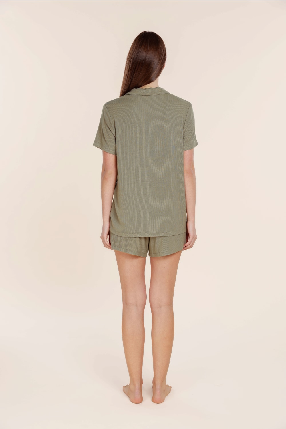 Lyon Ribbed Short Sleeve Button Up Top - Gingerlilly Sleepwear
