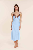 Gingerlilly Magnolia Silky Satin Long Gown - Blue - Front