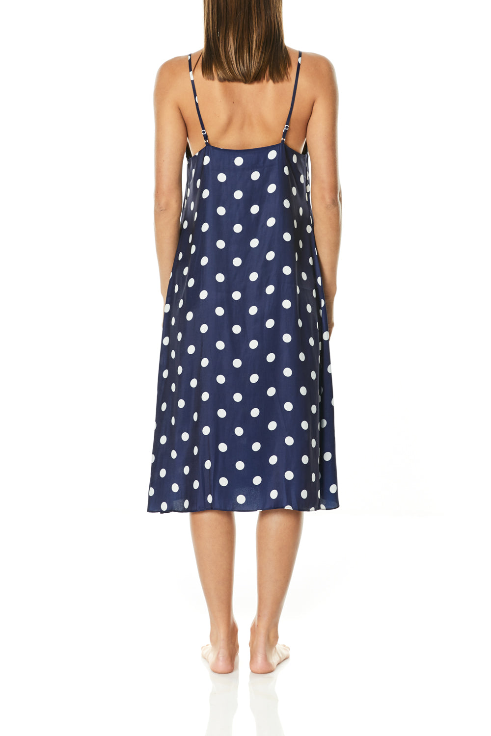 Mara Long Navy Spot Nightie - Gingerlilly Sleepwear