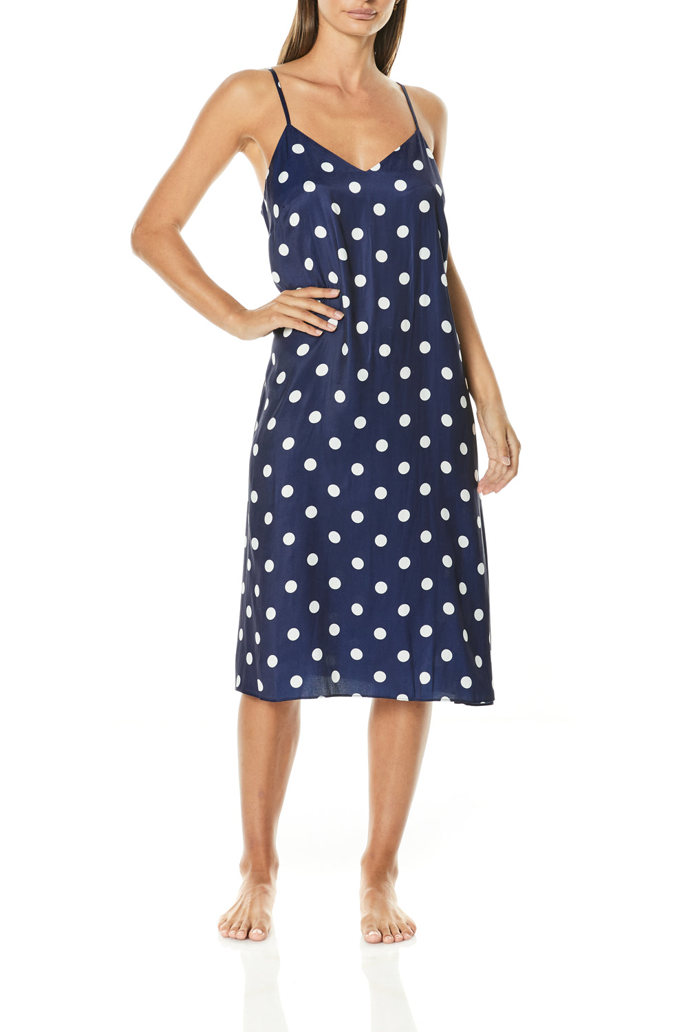 Mara Long Navy Spot Nightie - Gingerlilly Sleepwear