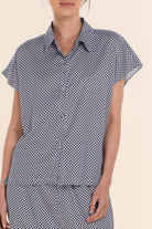 Gingerlilly Marlie Diamond Print Cotton Long PJ Set - Navy - Detail alt