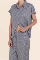 Gingerlilly Marlie Diamond Print Cotton Long PJ Set - Navy - Detail