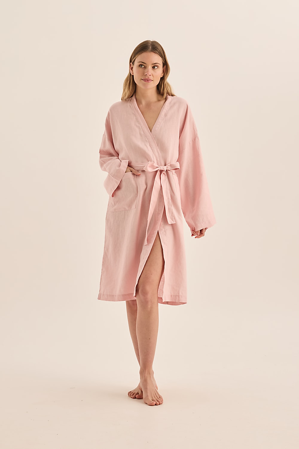 Gingerlilly Mia Pink Linen Bathrobe - Front