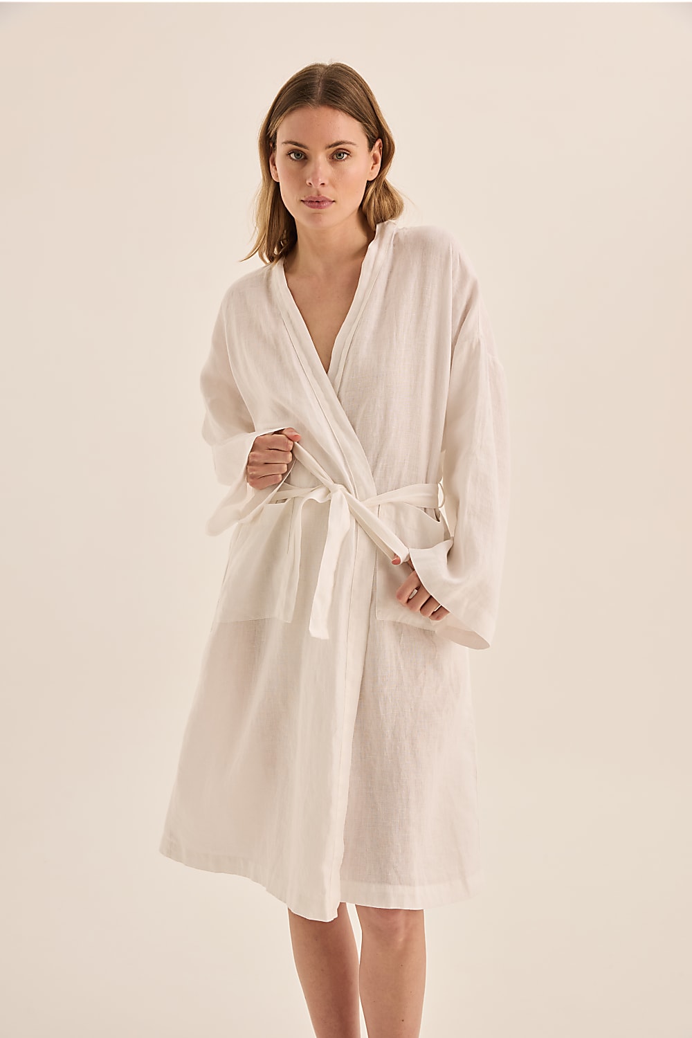 Mia White Linen Bathrobe - Gingerlilly Sleepwear