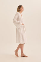 Mia White Linen Bathrobe - Gingerlilly Sleepwear