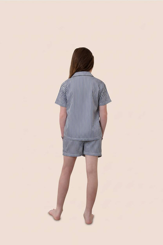 Gingerlilly Mini Camilla Cotton Short PJ Set - Navy Stripe - Back