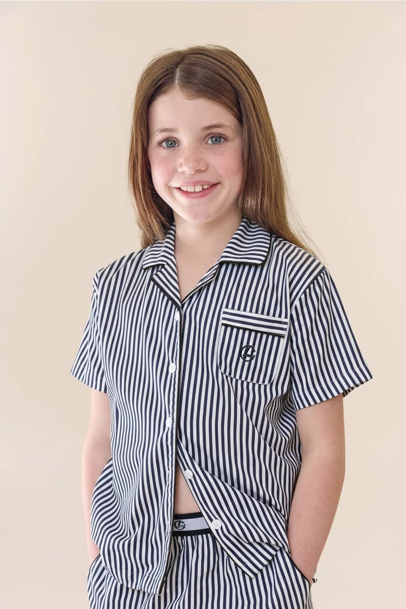 Gingerlilly Mini Camilla Cotton Short PJ Set - Navy Stripe - Detail