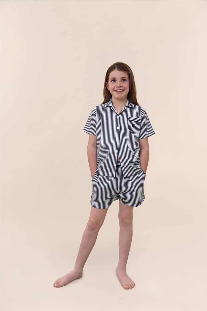 Gingerlilly Mini Camilla Cotton Short PJ Set - Navy Stripe - Front