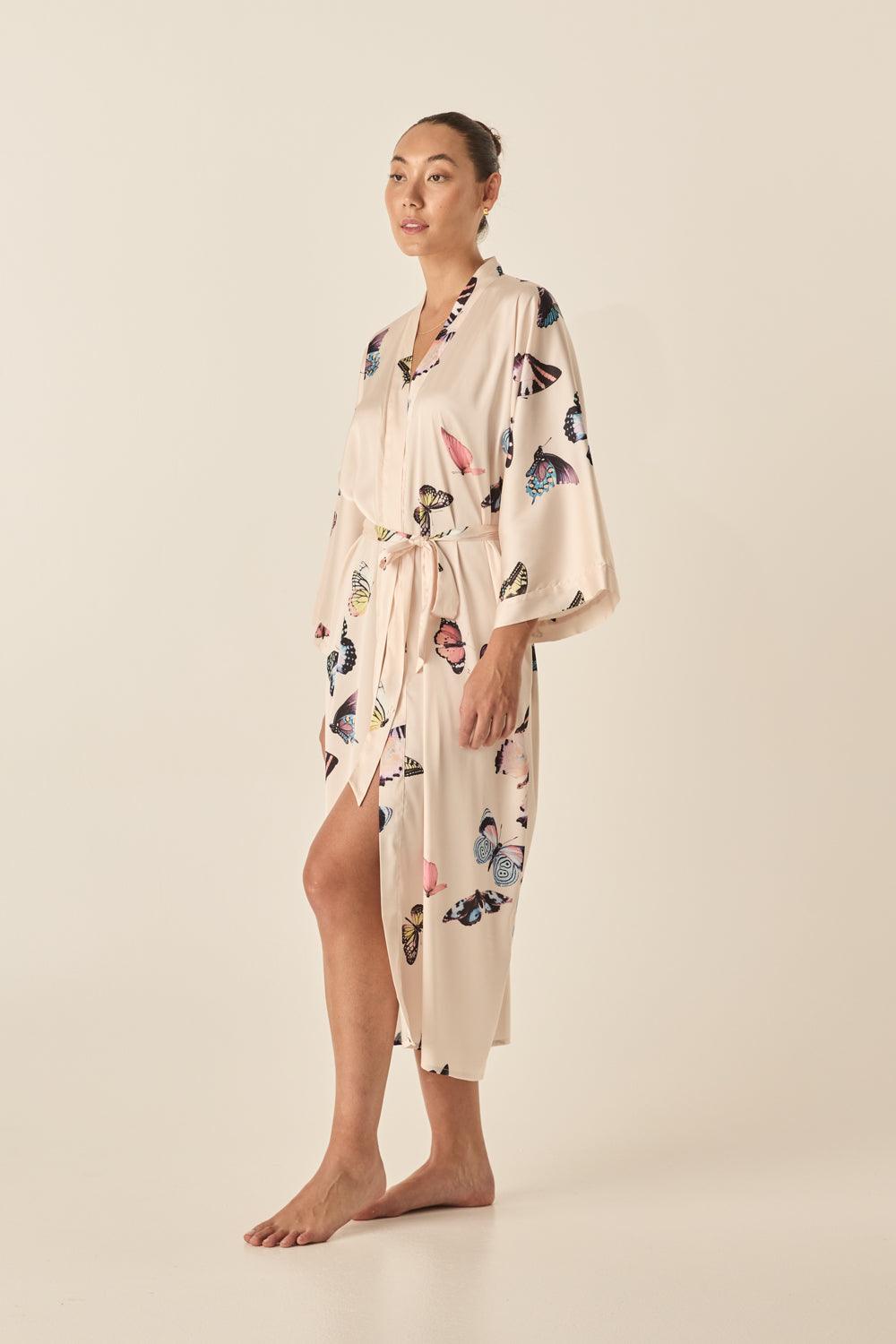 Nakita Butterfly Silky Satin Robe - Gingerlilly Sleepwear