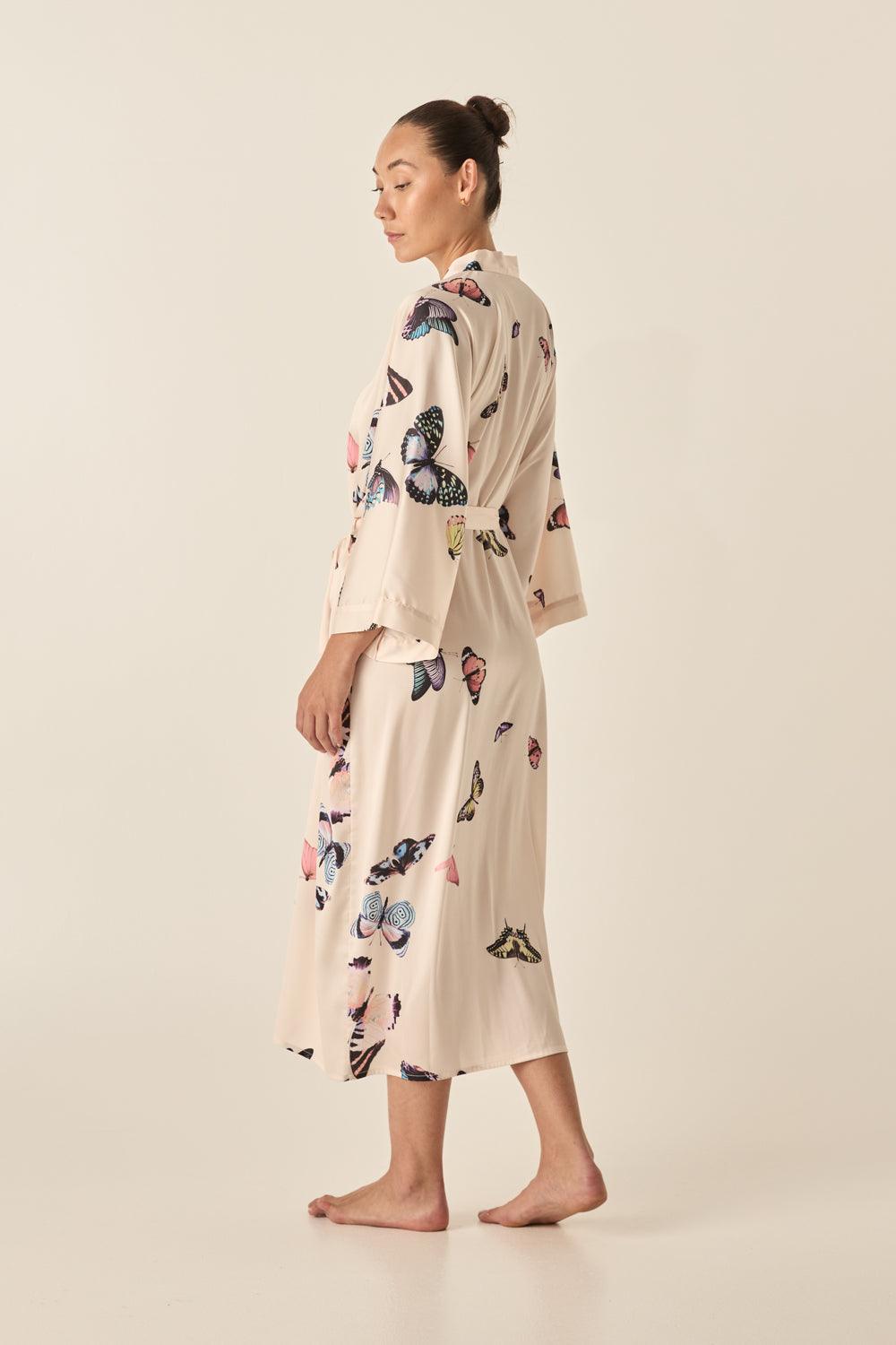 Nakita Butterfly Silky Satin Robe - Gingerlilly Sleepwear