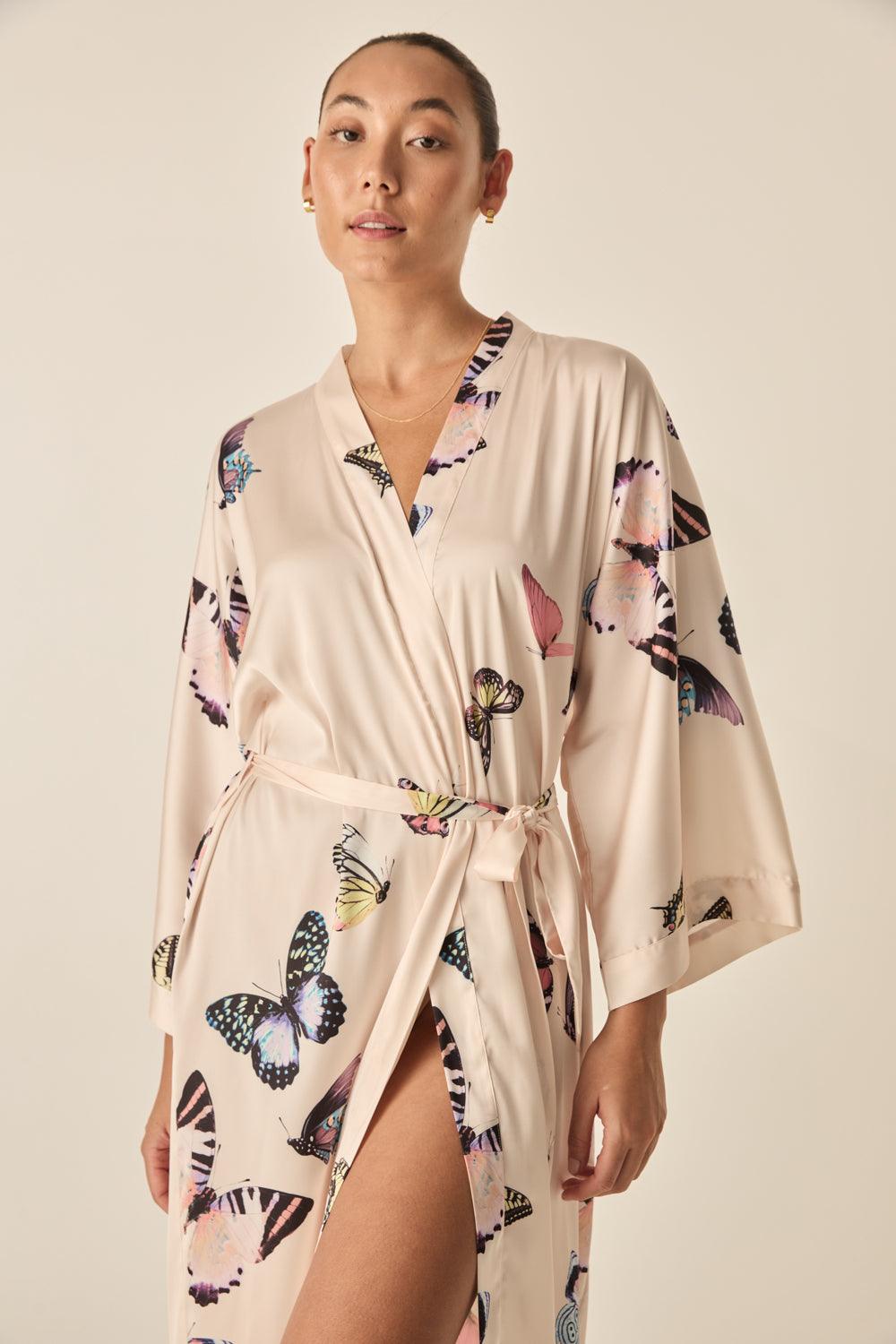 Nakita Butterfly Silky Satin Robe - Gingerlilly Sleepwear