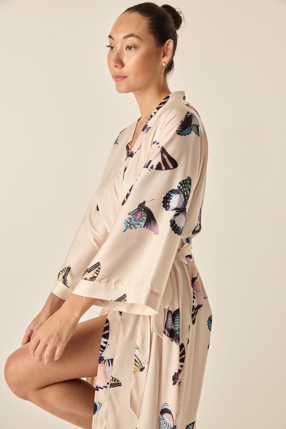 Nakita Butterfly Silky Satin Robe - Gingerlilly Sleepwear