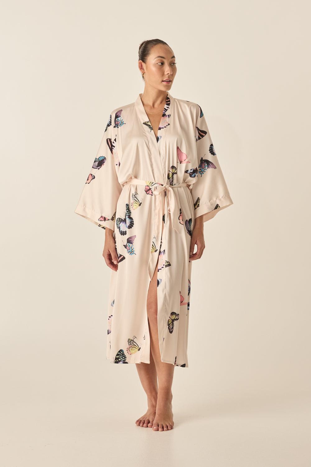 Nakita Butterfly Silky Satin Robe - Gingerlilly Sleepwear