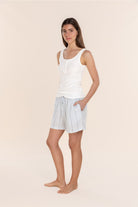 Gingerlilly Ophelia Linen Shorts - Blue Stripe - Side