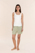 Gingerlilly Ophelia Linen Shorts - Olive Stripe - Front