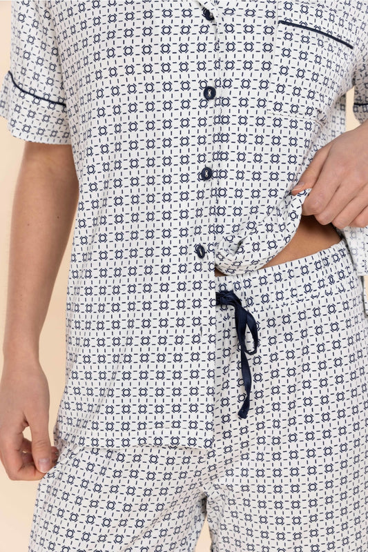 Patterned pajama set with a beige background