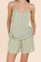 Gingerlilly Polly Linen Cami and Short Set - Olive Stripe - Detail alt