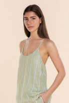 Gingerlilly Polly Linen Cami and Short Set - Olive Stripe - Detail