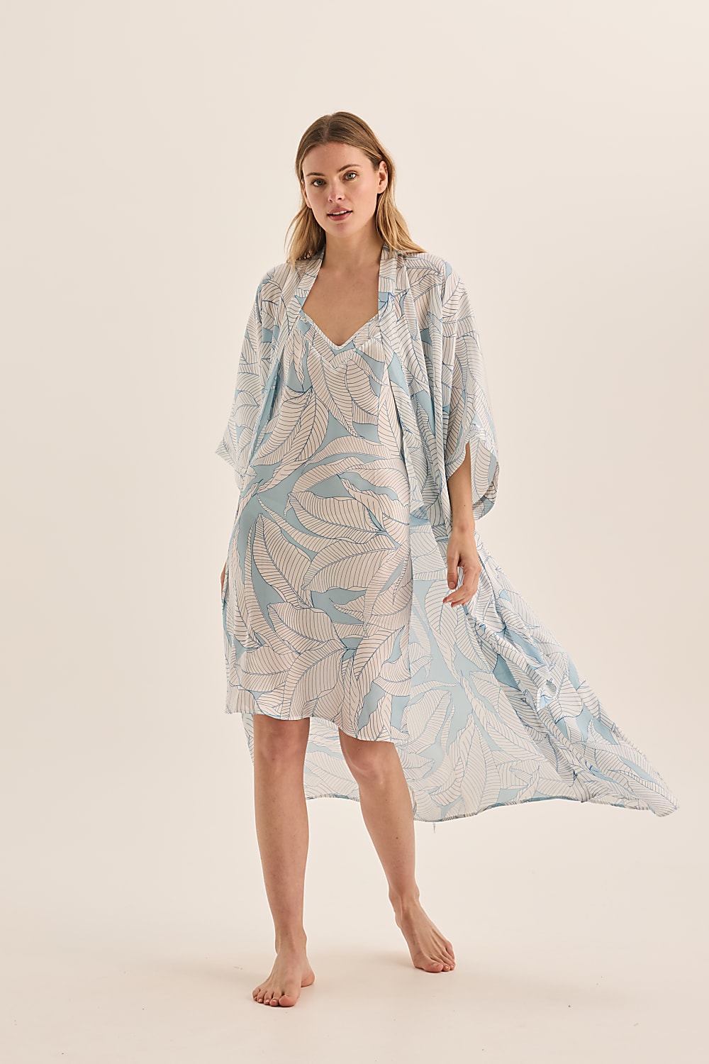 Remy White Blue Satin Nightie - Gingerlilly Sleepwear