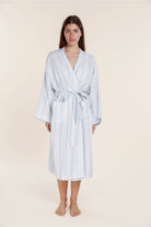 Gingerlilly Rosalind Linen Robe - Blue Stripe - Front