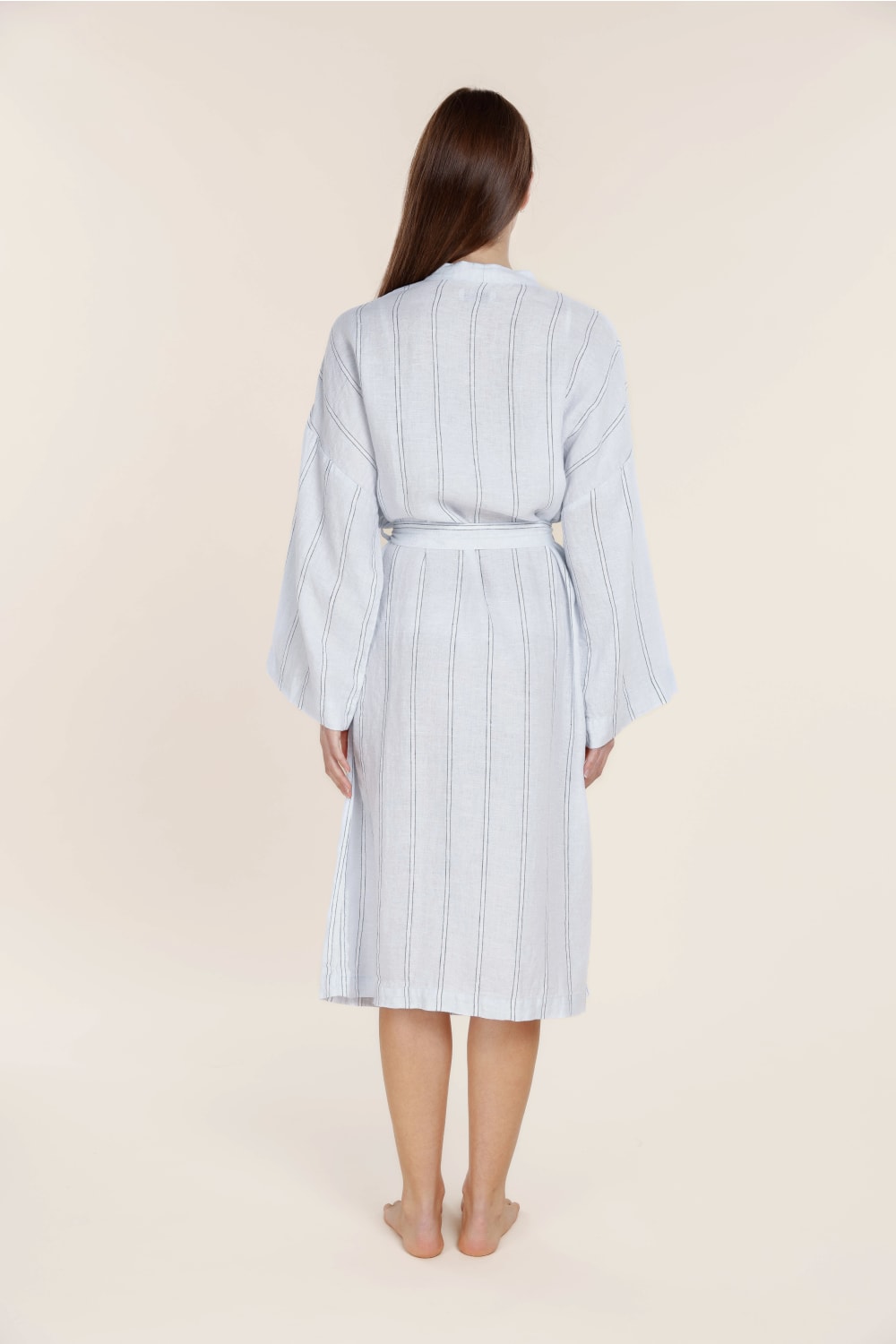 Gingerlilly Rosalind Linen Robe - Blue Stripe - Back