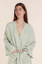 Gingerlilly Rosalind Linen Robe - Olive Stripe - Detail