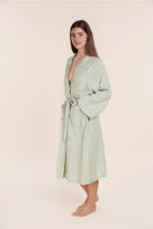 Gingerlilly Rosalind Linen Robe - Olive Stripe - Side