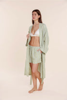 Gingerlilly Ophelia Linen Shorts - Olive Stripe - Styled alt