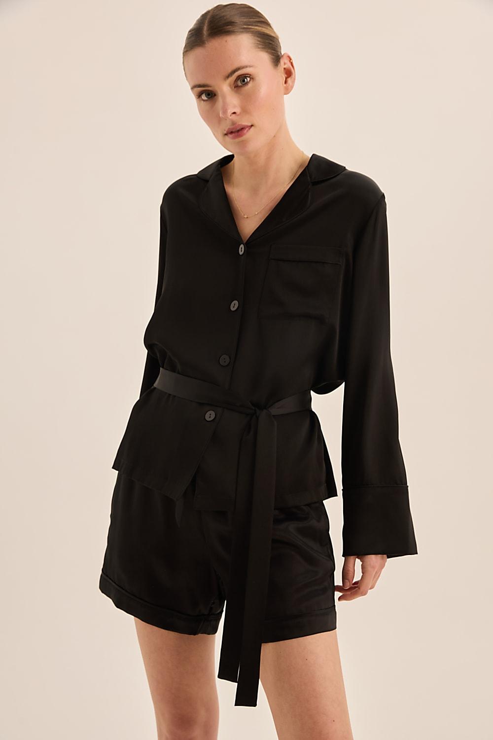 Sapphire Black Pure Silk PJ Set - Gingerlilly Sleepwear