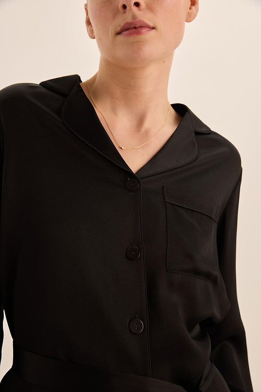 Sapphire Black Pure Silk PJ Set - Gingerlilly Sleepwear