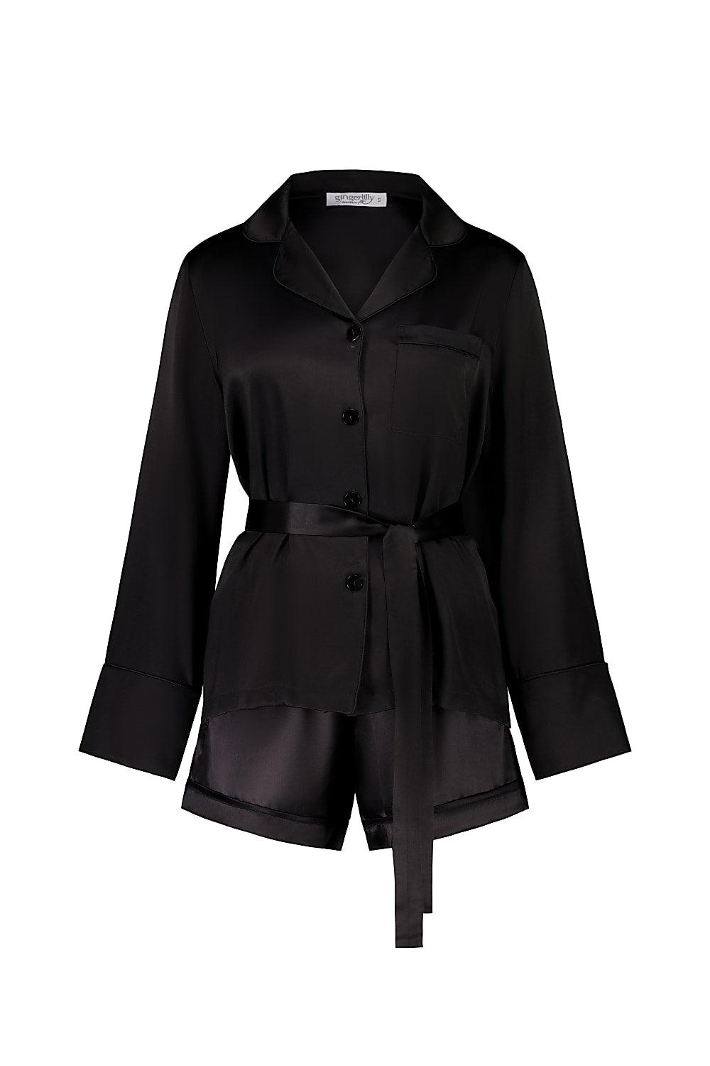 Sapphire Black Pure Silk PJ Set - Gingerlilly Sleepwear