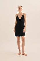 Gingerlilly Seraphina Pure Silk Short Chemise - Black - Front