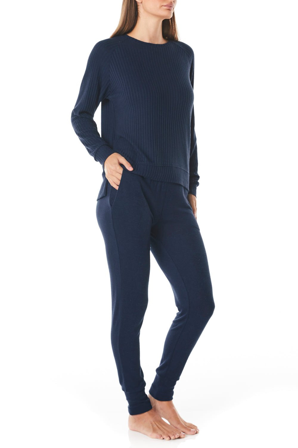Shelley Navy Rib Round Neck PJ - Gingerlilly Sleepwear