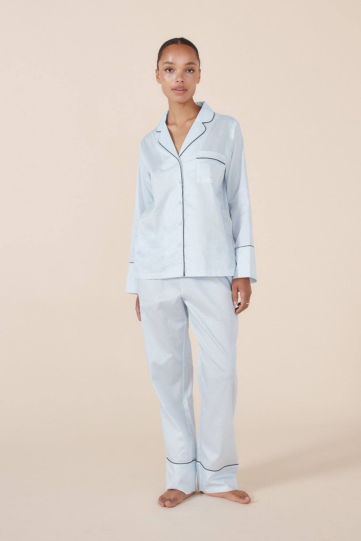 Gingerlilly Sky Diamond Cotton PJ Set - Blue - Front