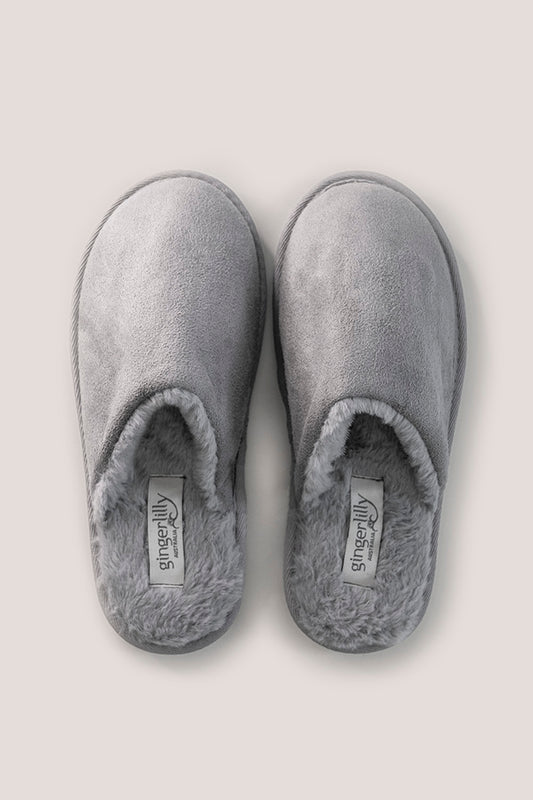 St Moritz Mock Suede Slipper Grey - Gingerlilly Sleepwear