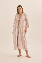 Sunny Pink Stripe Linen Robe - Gingerlilly Sleepwear