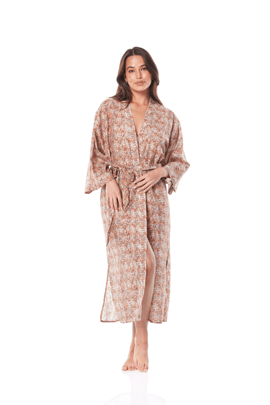Suri Cotton Coffee Zig Zag Robe - Gingerlilly Sleepwear